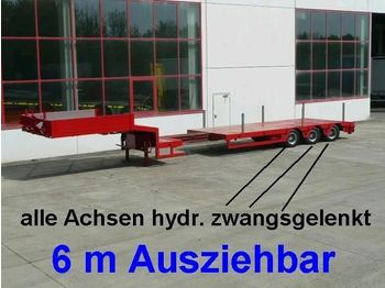 Möslein 3 Achs Tieflader, ausziehbar 6 m, alle ach - Félpótkocsi mélybölcsős