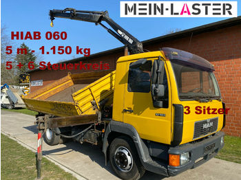 Billenőplatós teherautó MAN 10.160 Meiller + Hiab 060  5m-1.25t 5+6 S.Kreis: 1 kép.